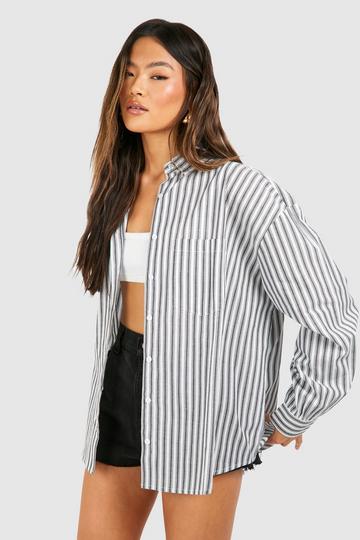 Oversized Pocket Detail Stripe Shirt blue