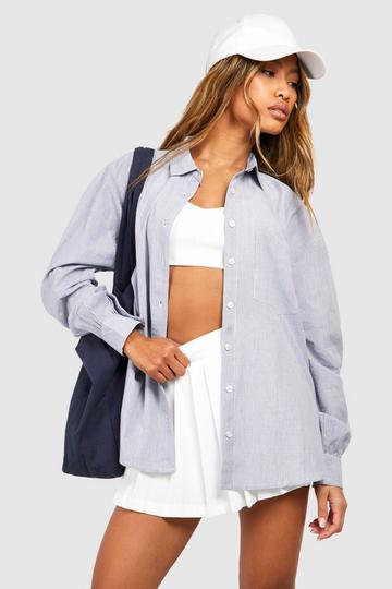 Oversized Pocket Detail Pinstripe Shirt blue