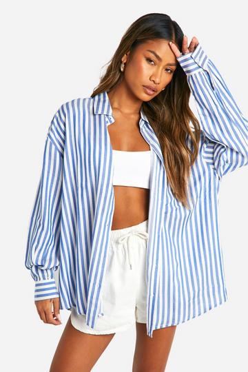 Blue Oversized Pocket Stripe Shirt