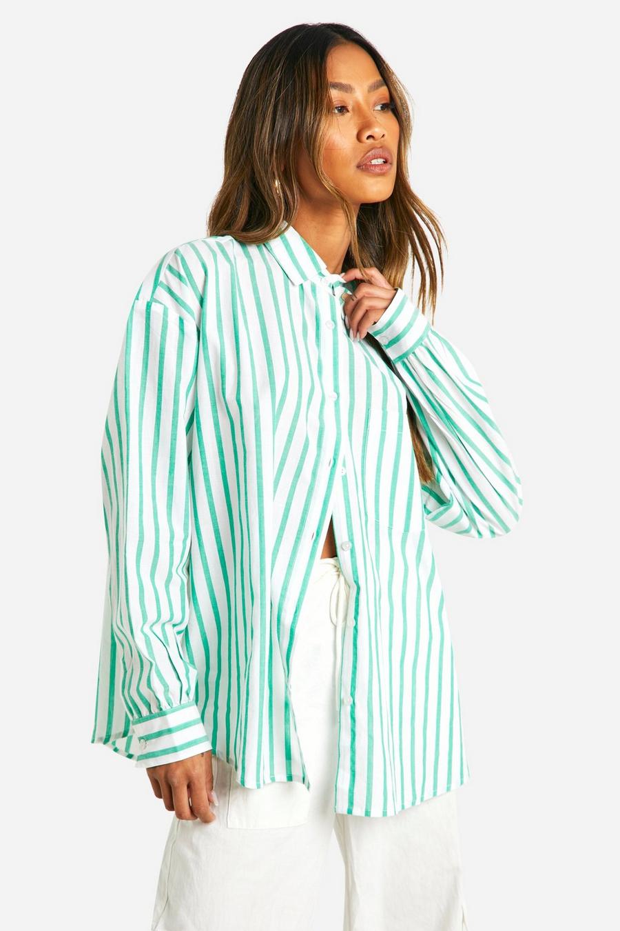 Green Oversized Pocket Fine Stripe Shirt