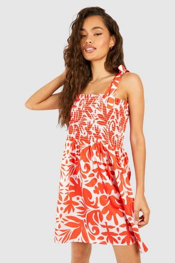 Bright Print Shirred Mini Dress multi