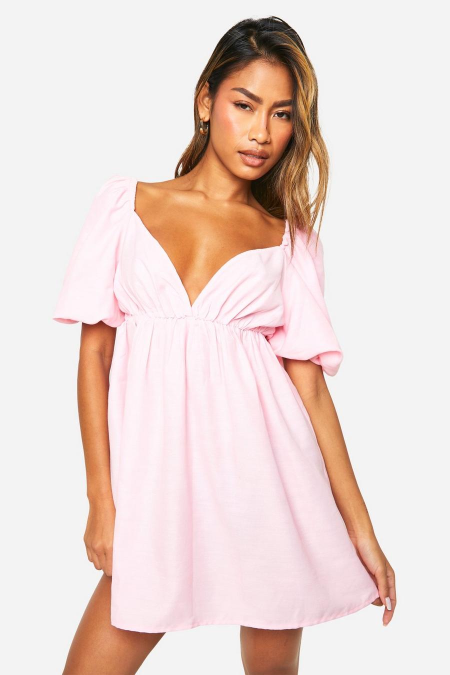 Pink Puff Sleeve Smock Dress