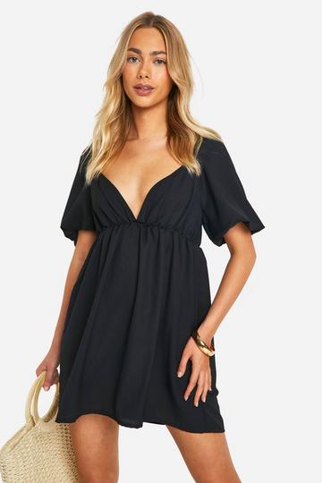 Puff Sleeve Smock Dress black