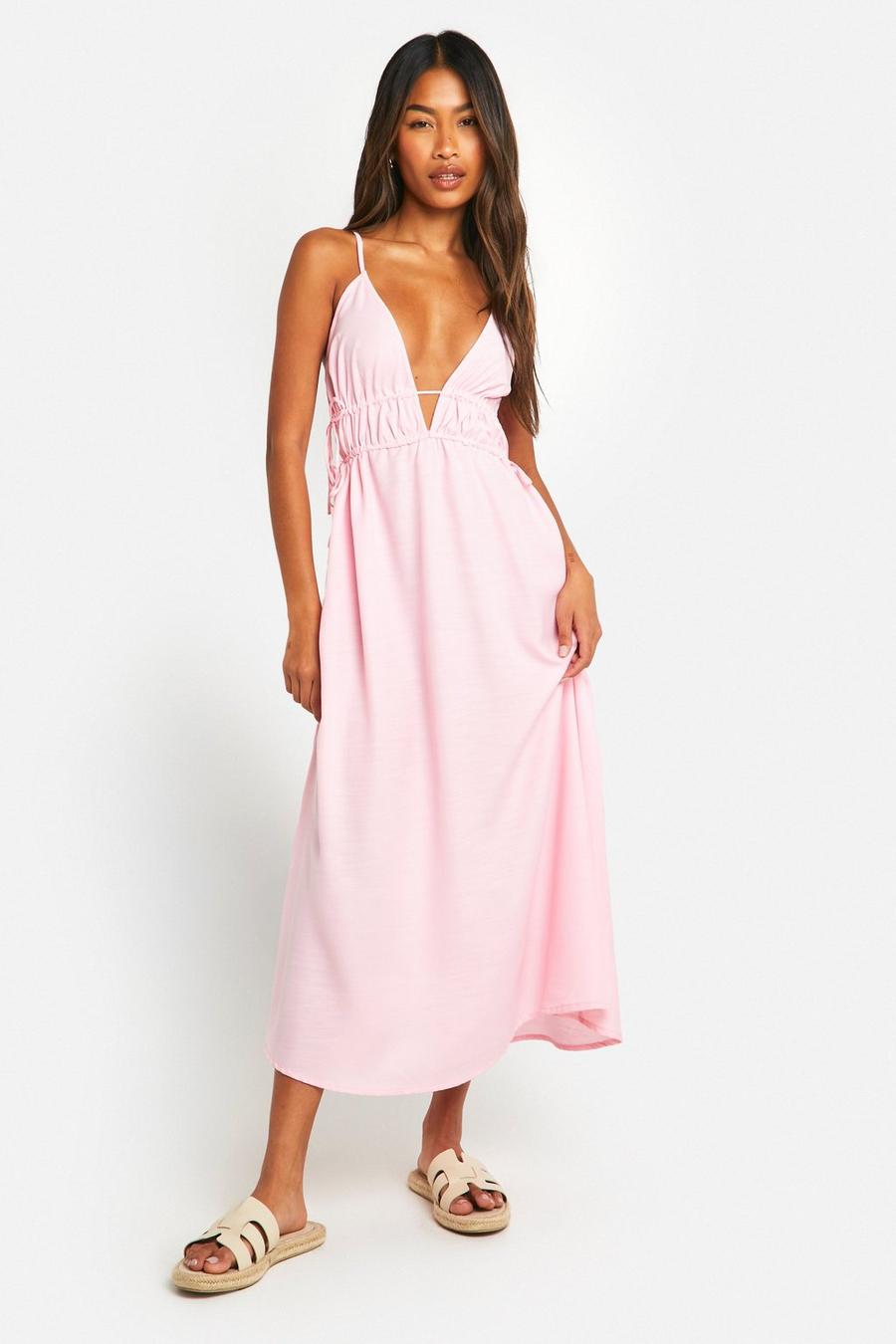 Pink Ruched Waist Detail Maxi Dress 