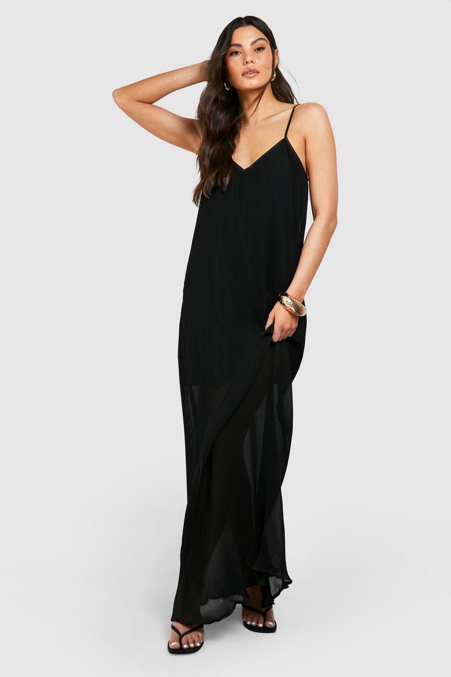 Black Pleated Strappy Maxi Dress image number 1