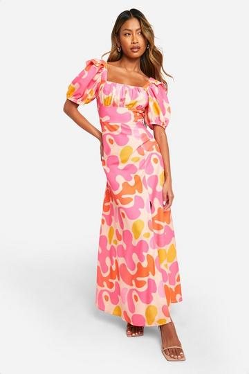 Printed Puff Sleeve Maxi Dress multi