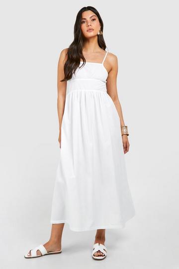 Tie Back Poplin Midaxi Dress white