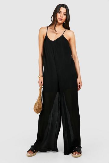 Geplooide Jumpsuit Met V-Hals black