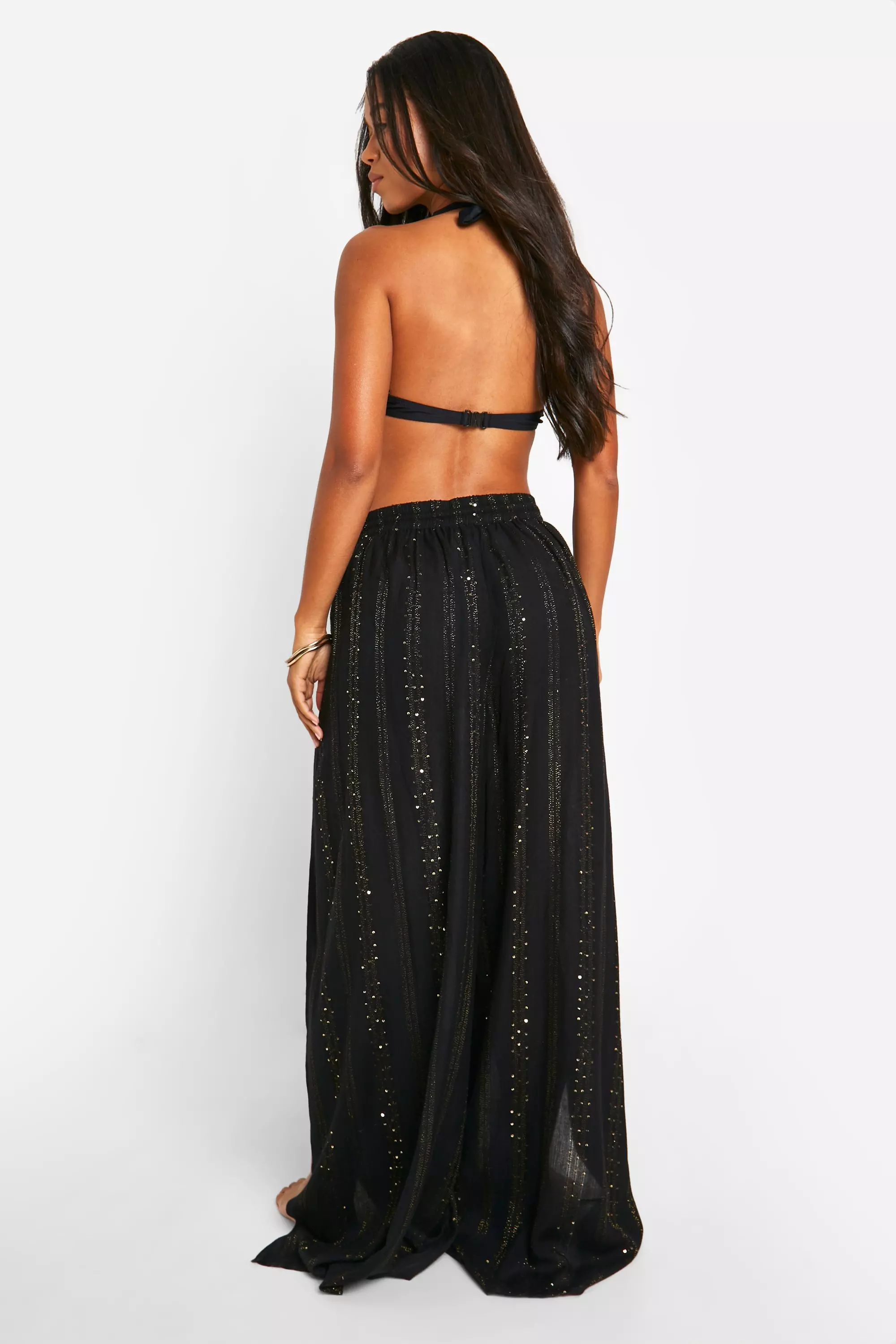 Black Sequin Stripe Wide Leg Trouser alternative image