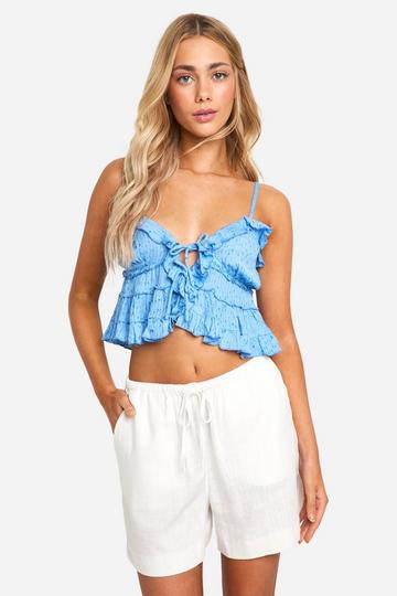 Crop Top Met Textuur En Kraaltjes En Strik blue