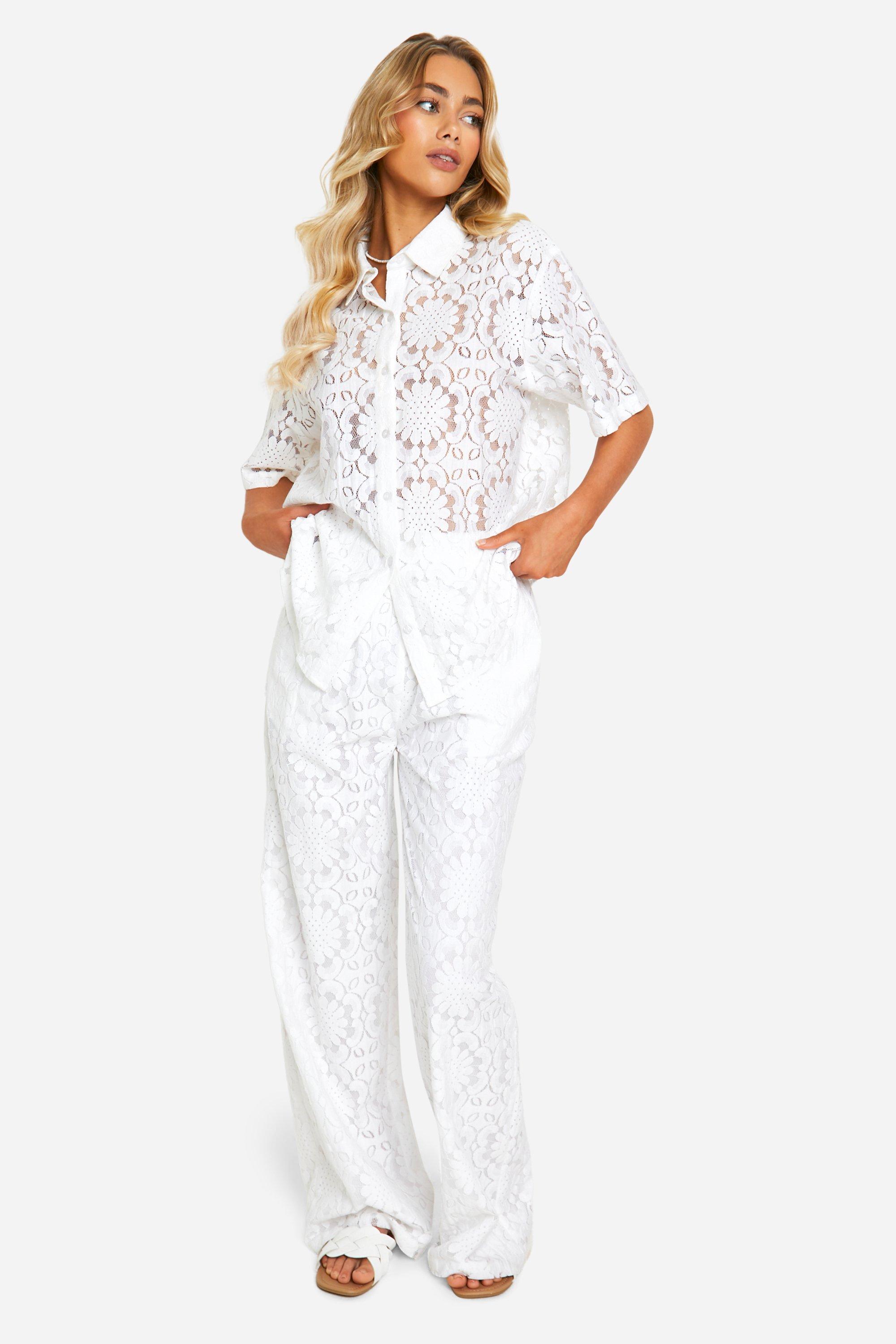 Eyelet Lace Wide Leg Pants | boohoo USA Eyelet Lace Wide Leg Pants | boohoo USA
