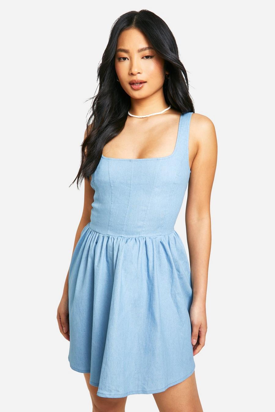 Petite Skater-Kleid mit geradem Ausschnitt, Blue