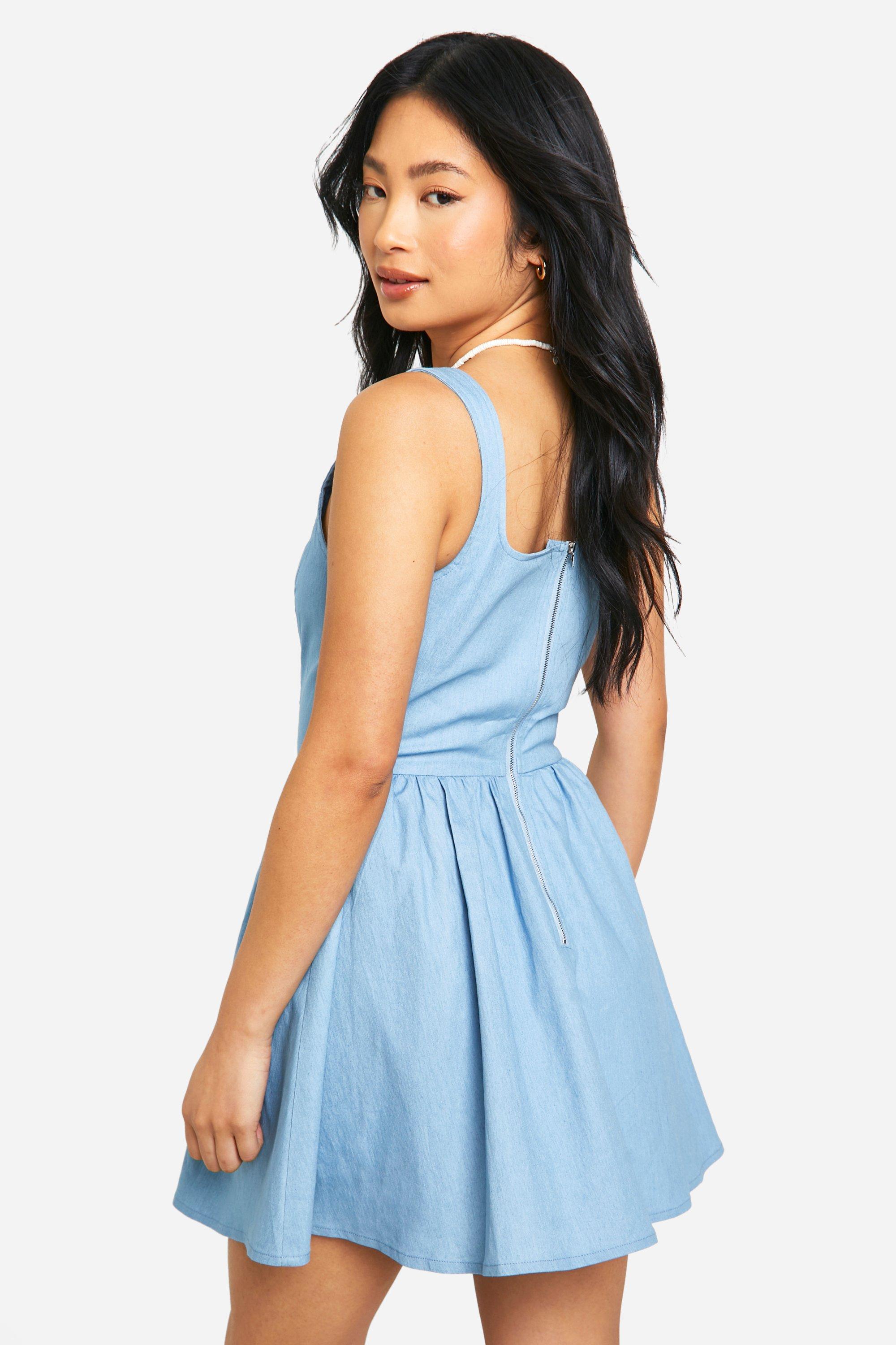 Petite Chambray Square Neck Skater Dress