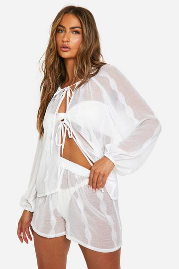 Gestreepte Chiffon Strand Set Met Shorts white