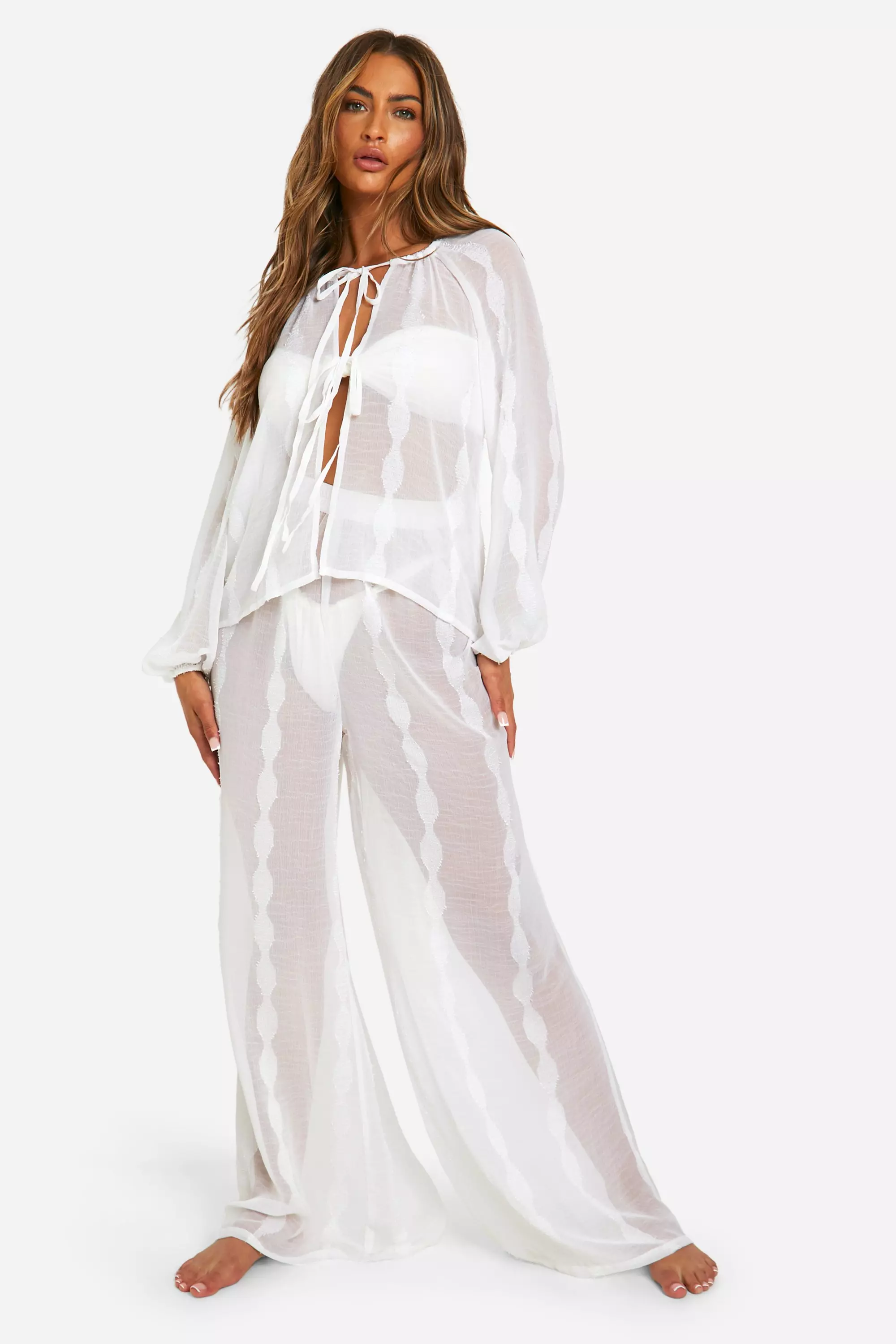White Stripe Chiffon Beach Trouser Set alternative image