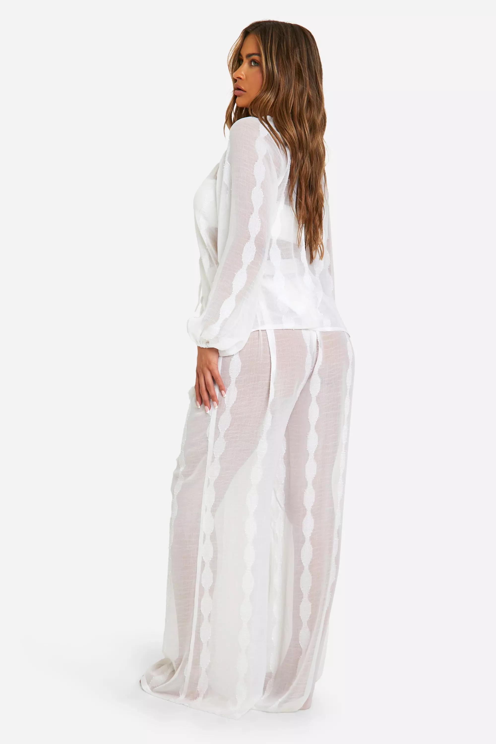 White Stripe Chiffon Beach Trouser Set alternative image