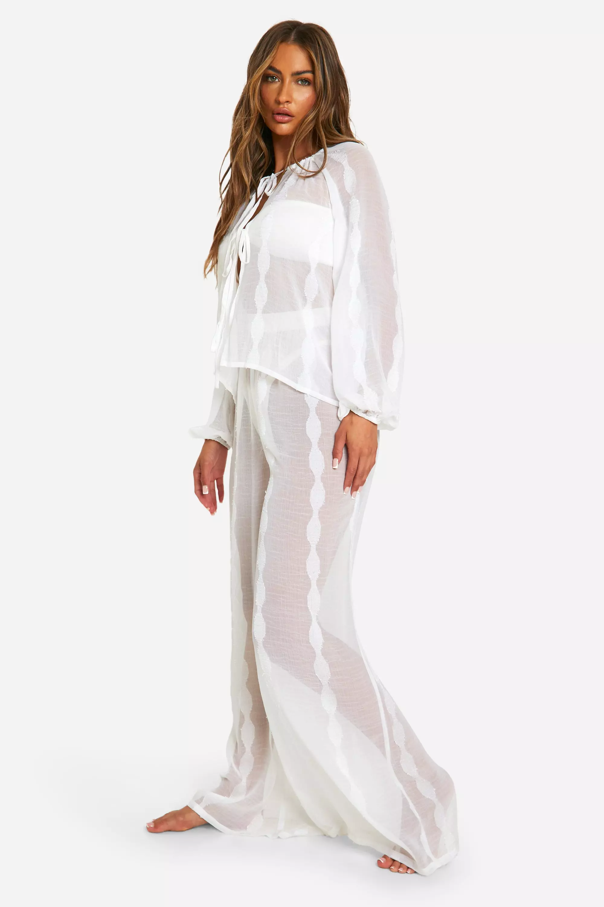 White Stripe Chiffon Beach Trouser Set alternative image