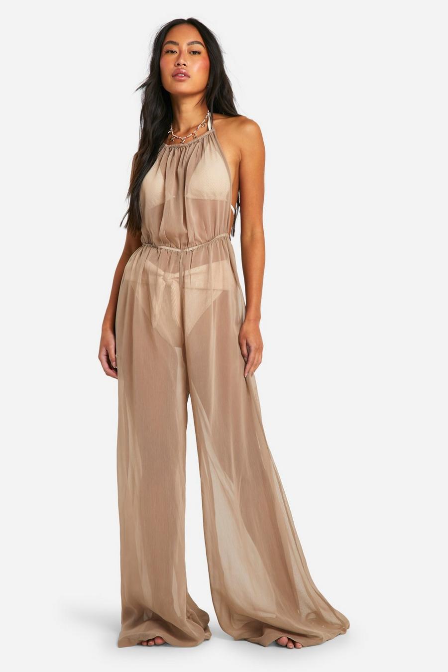 Taupe Floaty Beacxh Jumpsuit  image number 1