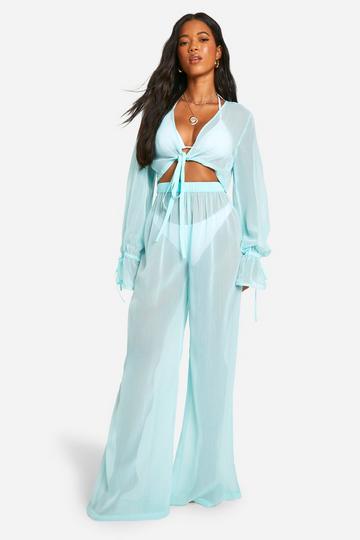 Tie Crop Top And Beach Pants turquoise