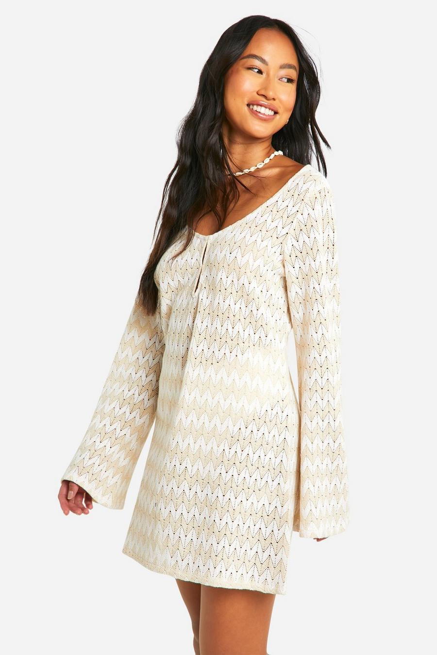 Neutral Stripe Crochet Beach Dress