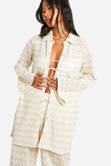 Neutral Stripe Crochet Beach Shirt neutral