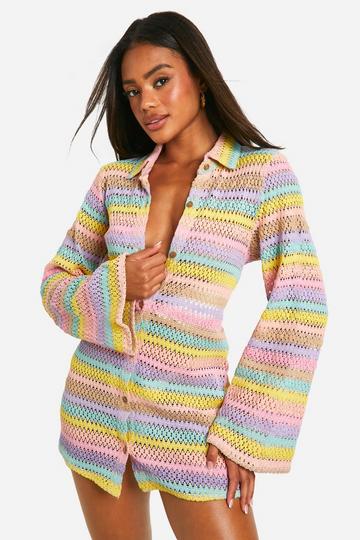 Gehaakt Regenboog Gestreept Strand Blouse multi