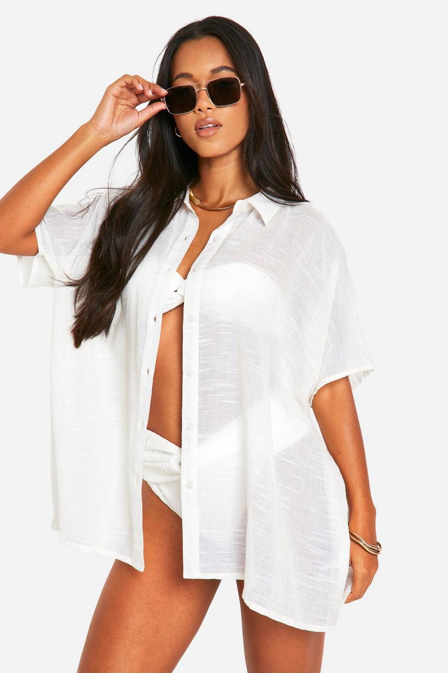 White Oversized Beach Shirt Dress  image number 1