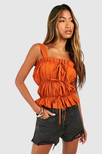 Tie Front Sheered Poplin Top rust