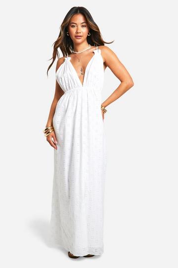 Broderie Strappy Maxi Dress white