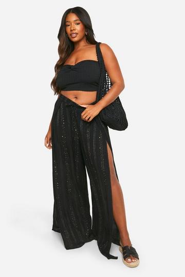 Plus Sequin Stripe Wide Leg Pants black