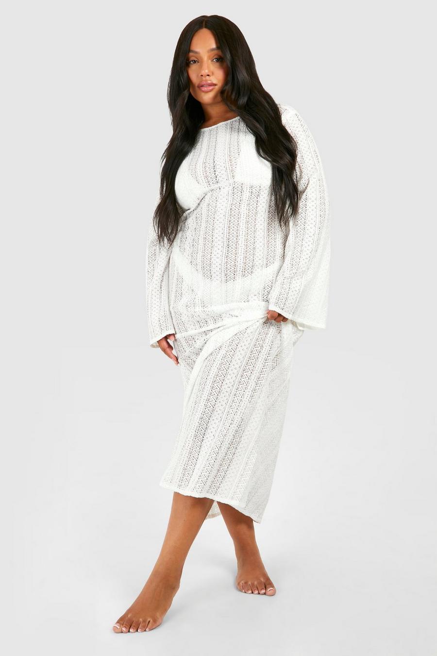 Cream Plus Crochet Tie Beach Maxi Dress image number 1
