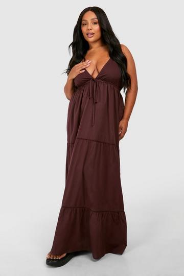 Plus Cotton Crochet Trim Maxi Dress chocolate