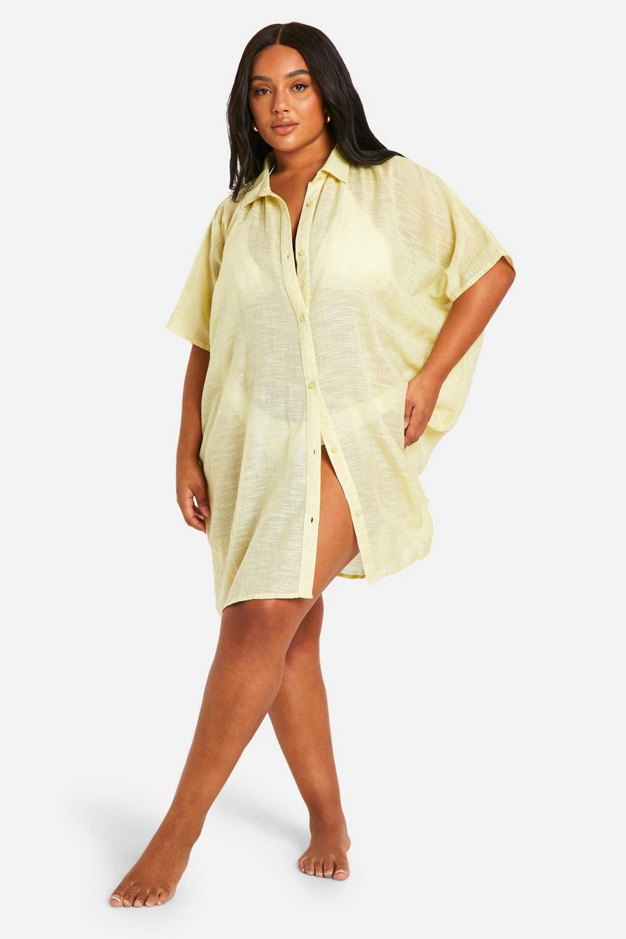 Lime Plus Oversize strandklänning med skjortkrage