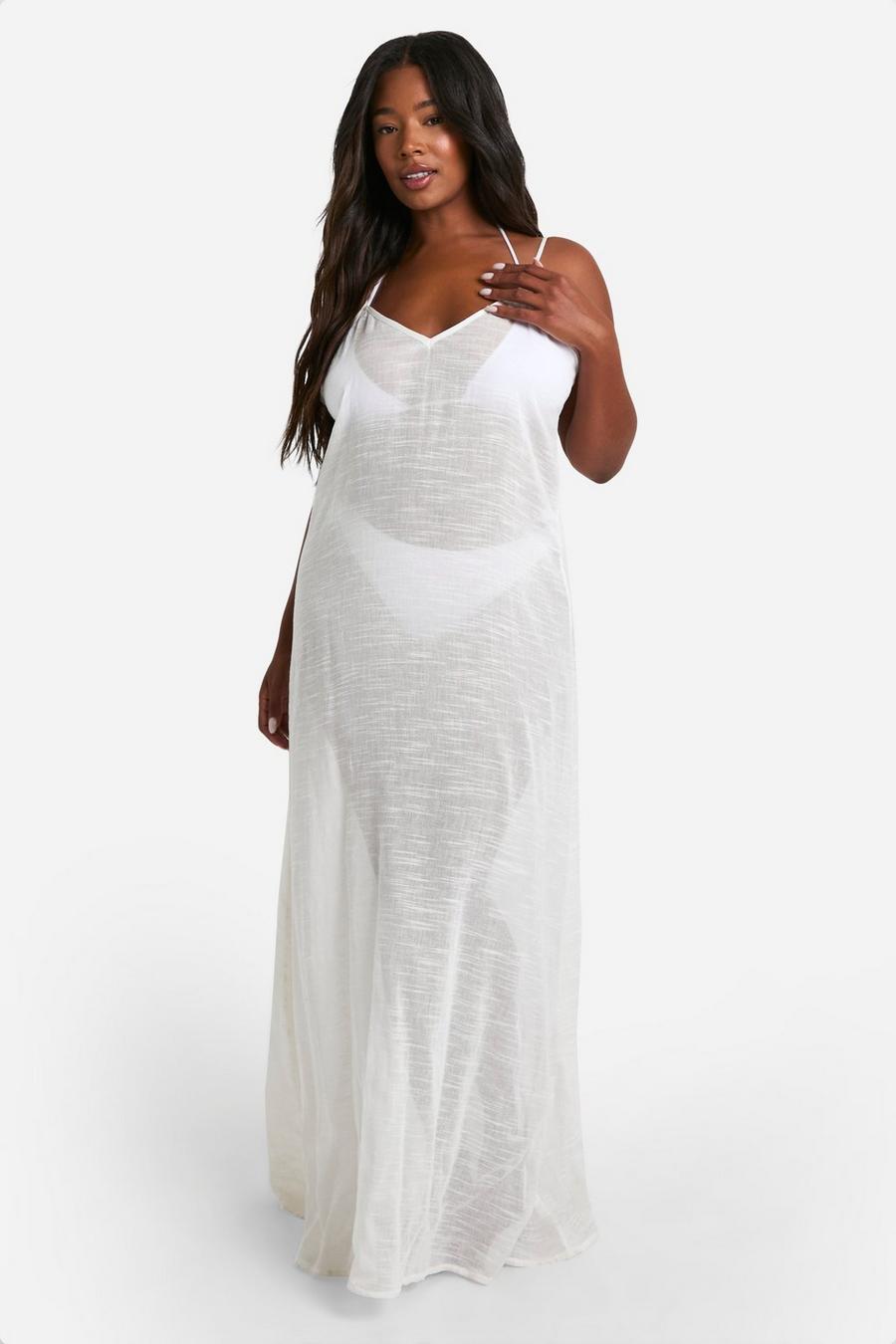 White Plus Strappy Maxi Beach Dress image number 1
