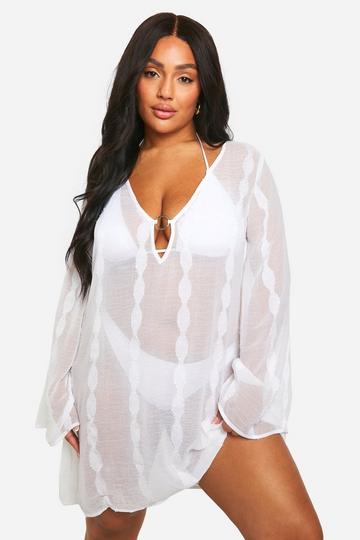 Plus Gestreepte Chiffon Strand Jurk white