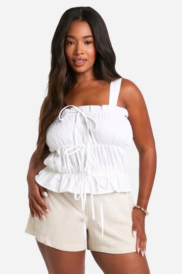 White Plus Tie Front Sheered Poplin Top