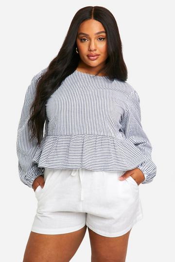 Plus Stripe Bow Tie Back Smock Top blue