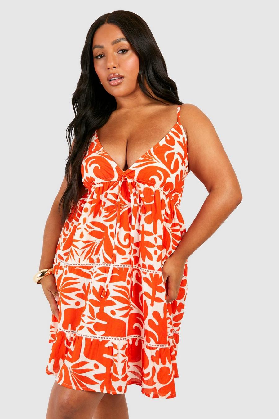 Grande taille - Robe courte en crochet à imprimé abstrait, Orange