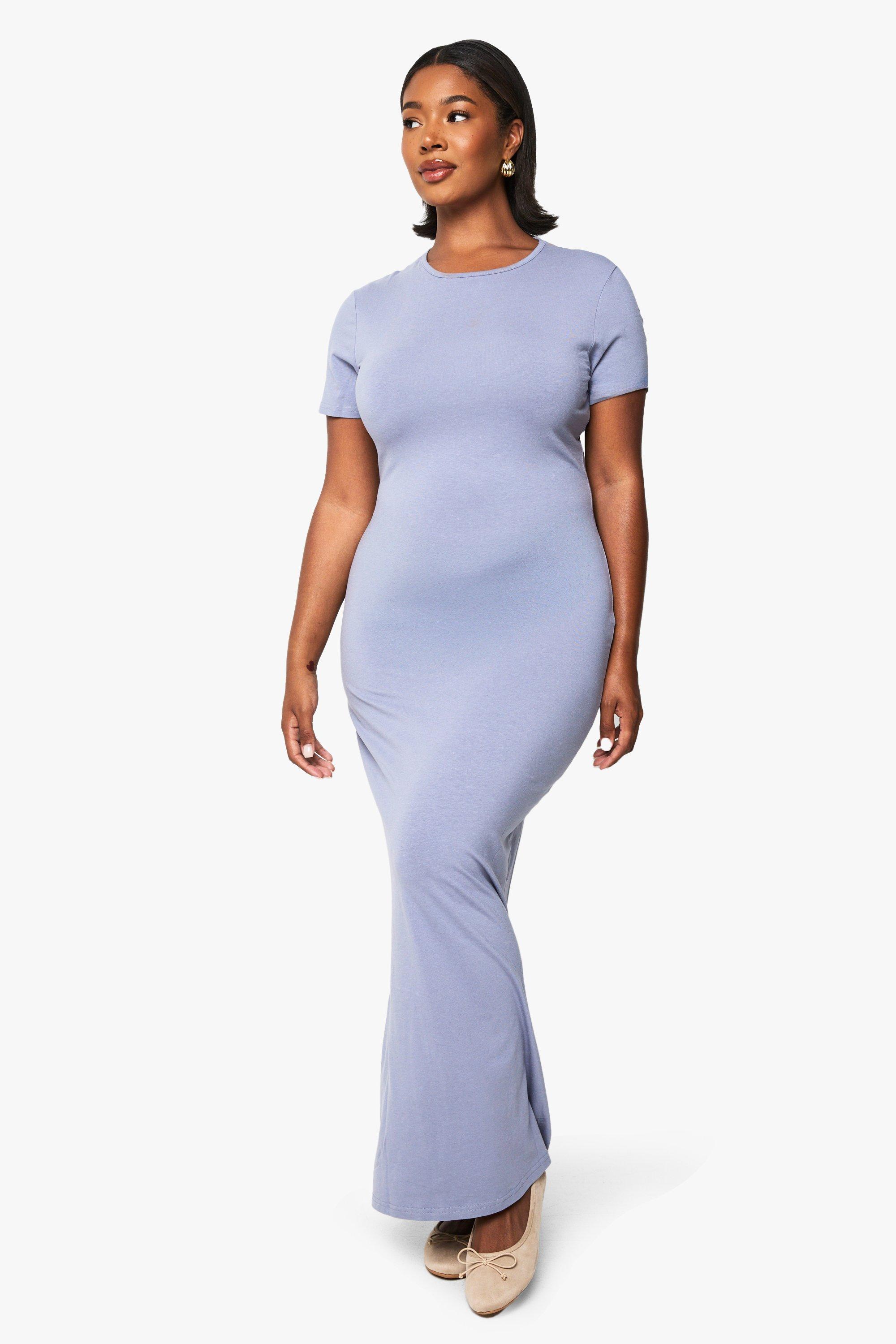 Grande taille Robe longue a col ras du cou et manches courtes