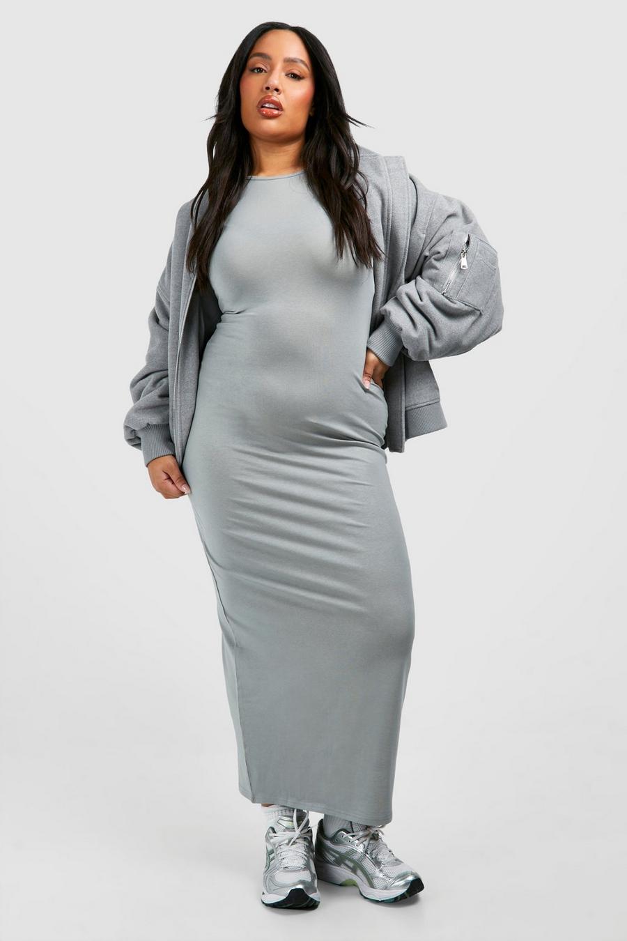 Grey Plus Maxi Jurk Met Racer Hals