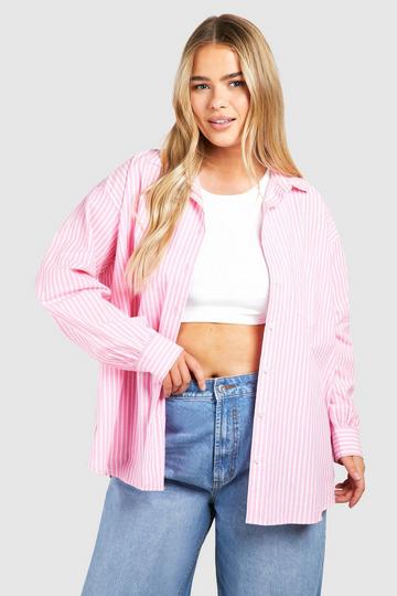 Pink Plus Oversized Pocket Detail Striped Shirt