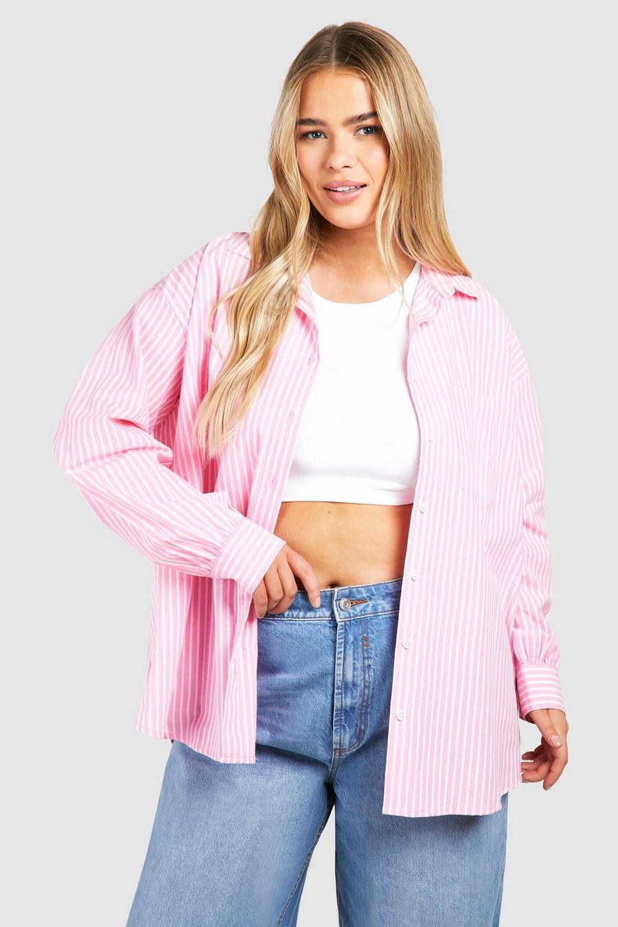 Pink Plus Oversized Pocket Detail Striped Shirt  