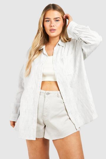 Plus Oversized Gestreept Overhemd Met Zak Detail white