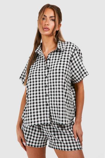 Gingham Button Up Short Pj Set black