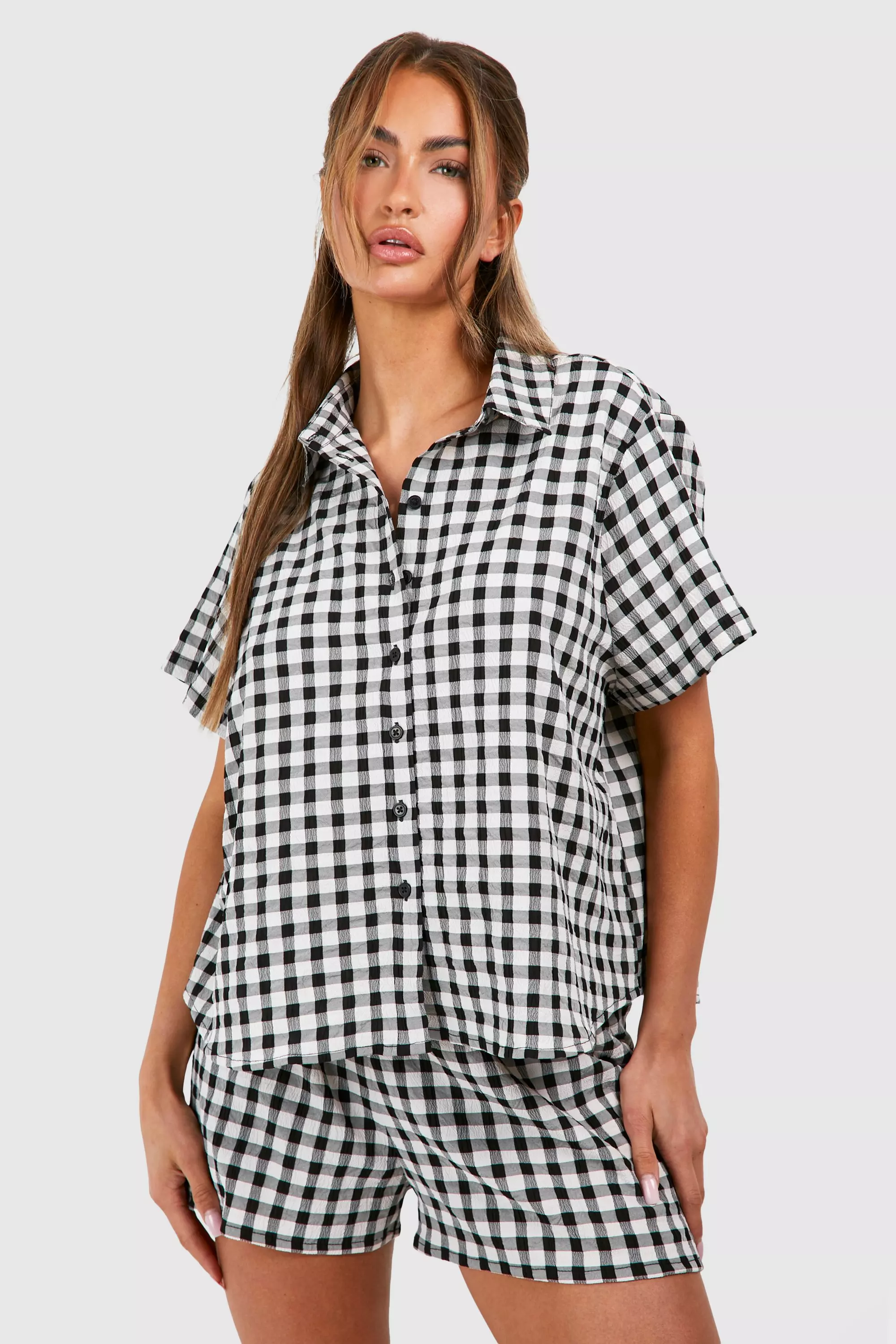 Black Gingham Button Up Short Pj Set alternative image
