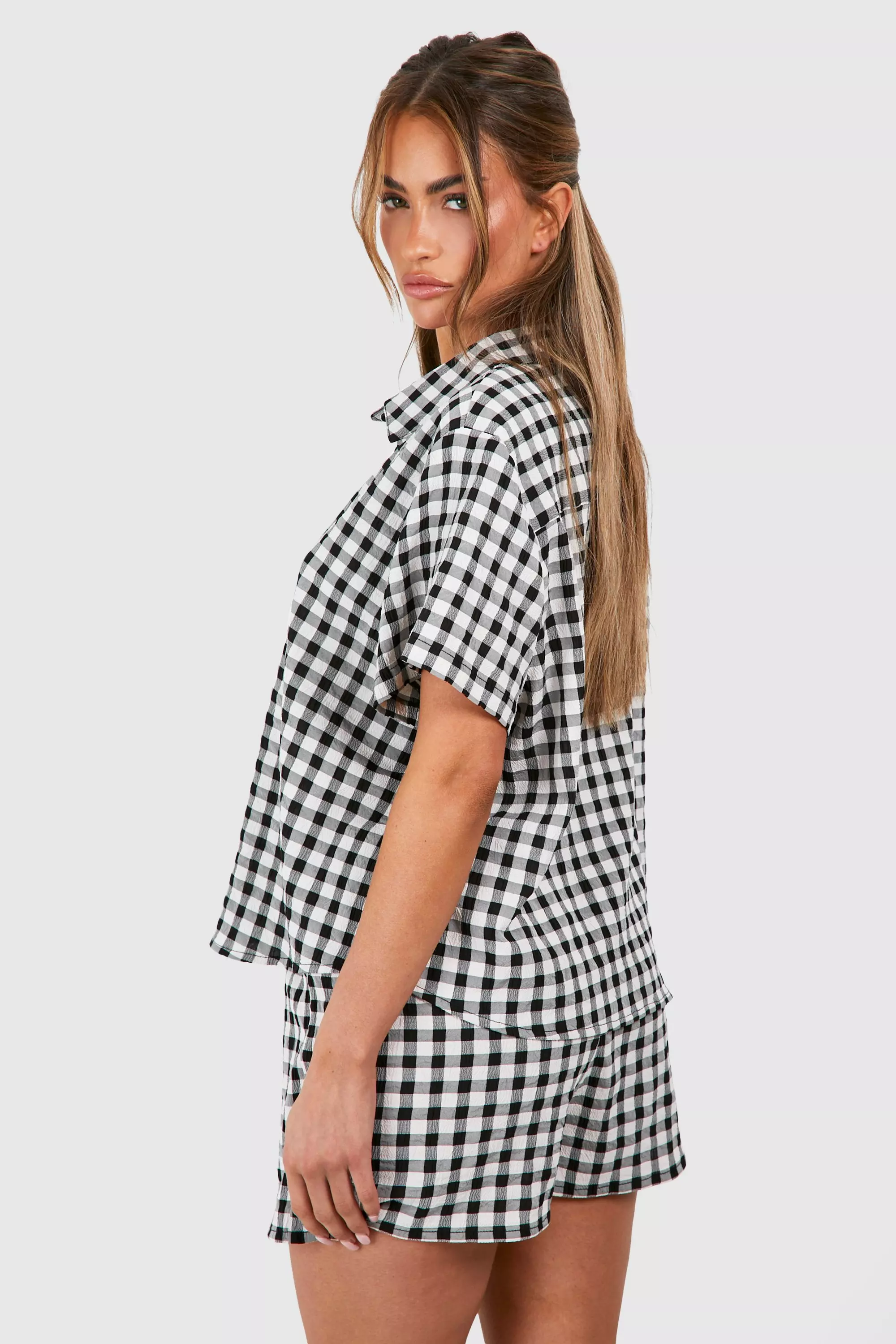 Black Gingham Button Up Short Pj Set alternative image