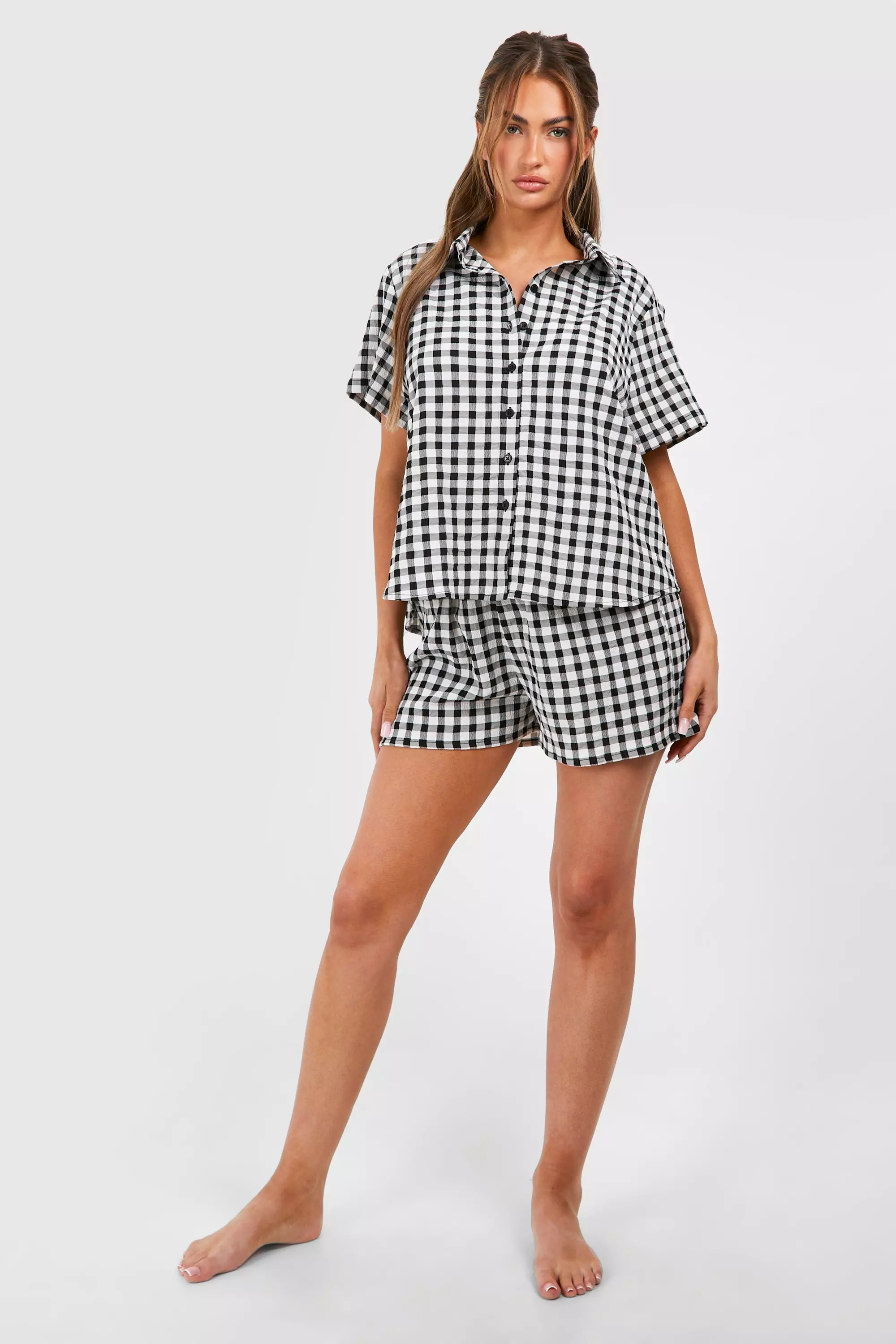 Black Gingham Button Up Short Pj Set alternative image