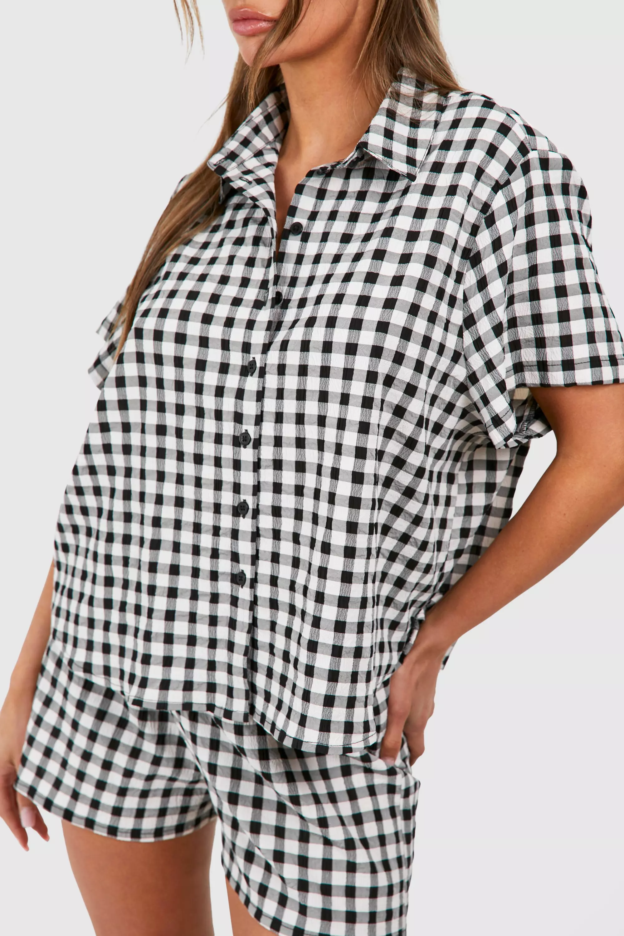 Black Gingham Button Up Short Pj Set alternative image