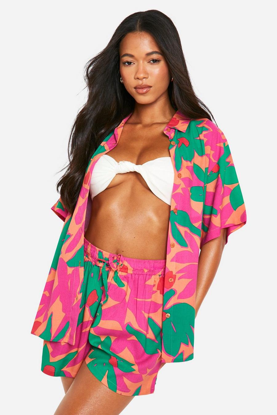 Abstract Shirt And Short Beach Co-ord, Pink