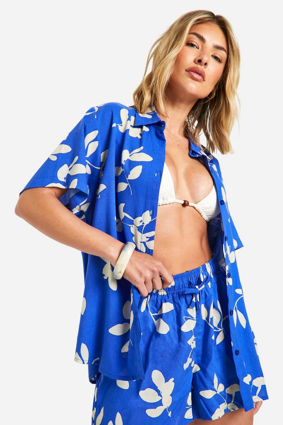 Blue Floral Shirt And Short Beach Co-ord  image number 1